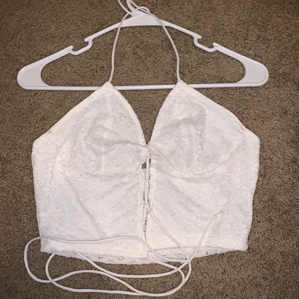 White lace up, lace crop top